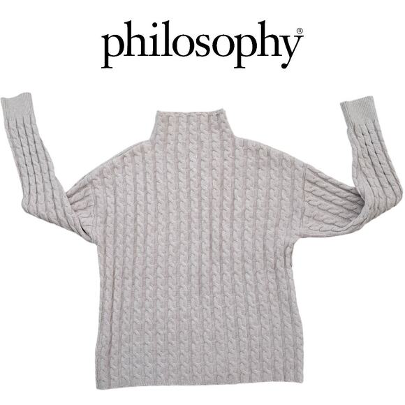 Philosophy Tan Cable Knit Mock Neck Pull Over Sweater Women’s Small Like New - Picture 5 of 5